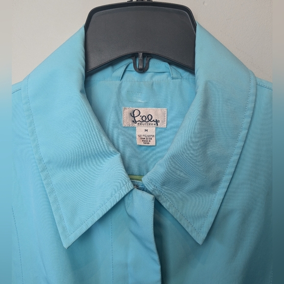 LILLY PULITZER Women Raincoat Style Trench Coat Blue Color With Pockets Size M - Picture 2 of 11